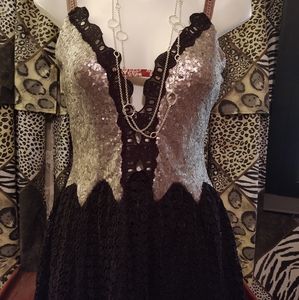 Silver/Black Sequined & Black lace Top